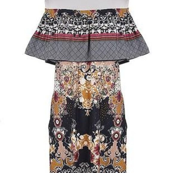 TRIBE Blue off the Shoulder Bohemian Floral MIDI Sundress Dress Size Small NWT - Picture 4 of 8